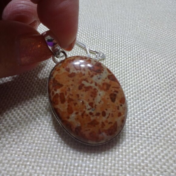 Natural LEOPARD SKIN JASPER Handmade Sterling 925 Pendant/Chain #370C - Picture 1 of 3